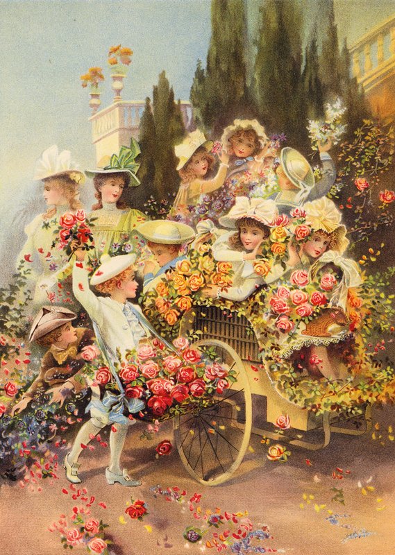 A Batalha das Flores (cromolitografia) de Polly Clarke