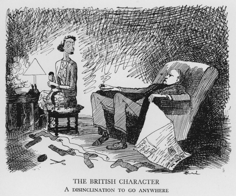 O personagem britânico, Uma relutância em ir a qualquer lugar (litho) de Pont