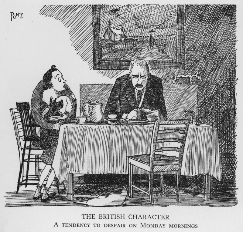 O personagem britânico, Uma tendência para o desespero nas manhãs de segunda-feira (litho) de Pont