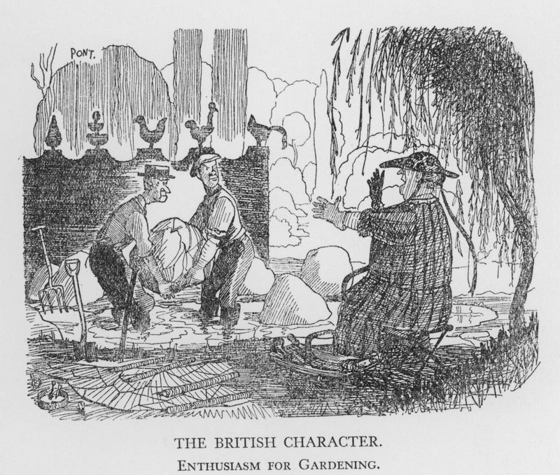 O Personagem Britânico, Entusiasmo para a Jardinagem (litho) de Pont
