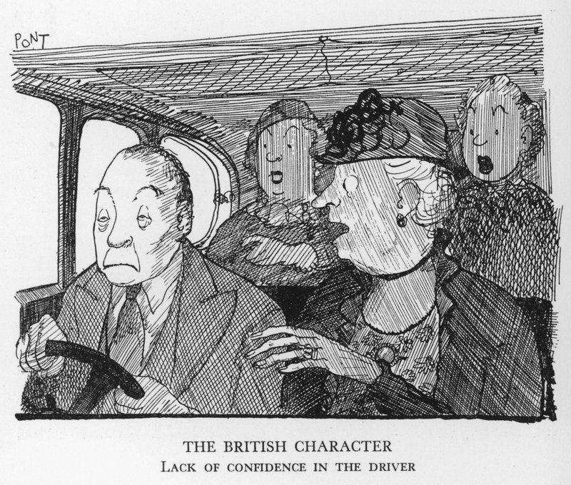 O caráter britânico, falta de confiança no motorista (litho) de Pont