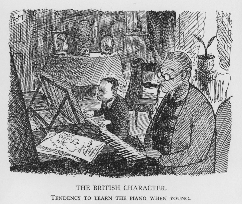 A Personagem Britânica, Tendência para aprender piano quando jovem (litho) de Pont