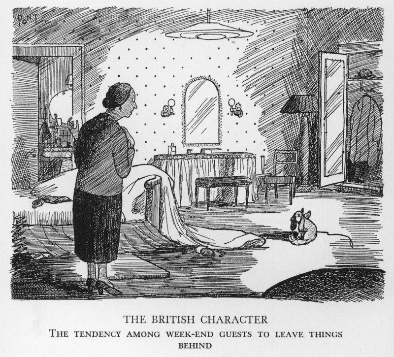 O personagem britânico, A tendência entre os convidados de fim de semana para deixar as coisas para trás (litho) de Pont