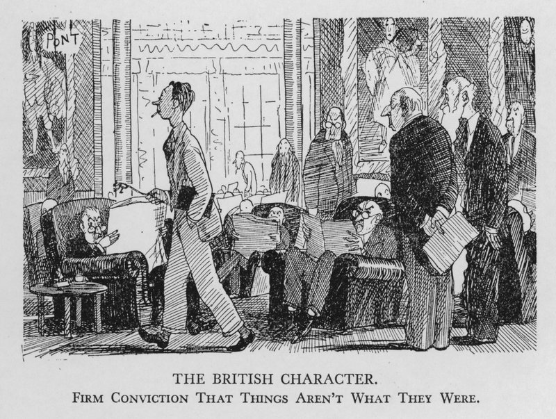 O caráter britânico; firme convicção de que as coisas não são o que eram (litho) de Pont