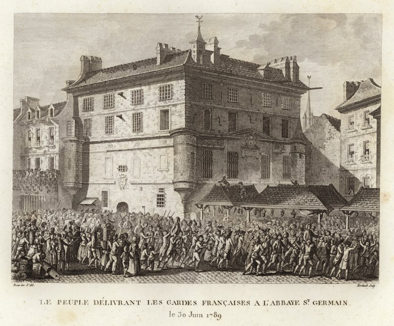 As pessoas entregando os guardas franceses na abadia de St Germain de Prieur
