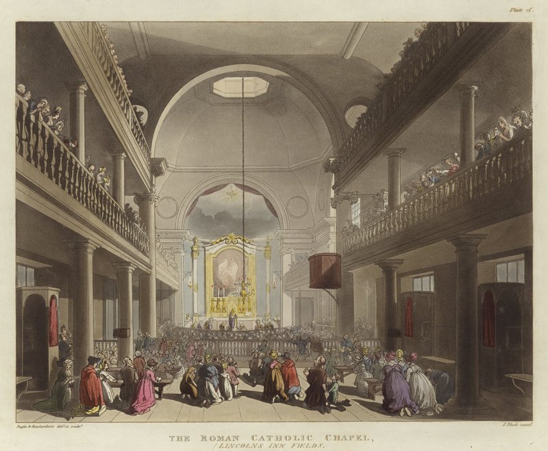 A capela católica romana de Pugin and Rowlandson