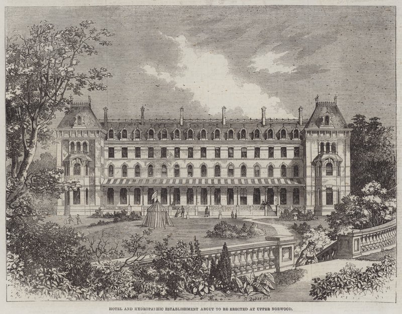 Hotel e estabelecimento hidropático prestes a ser erguido em Upper Norwood de R. Dudley