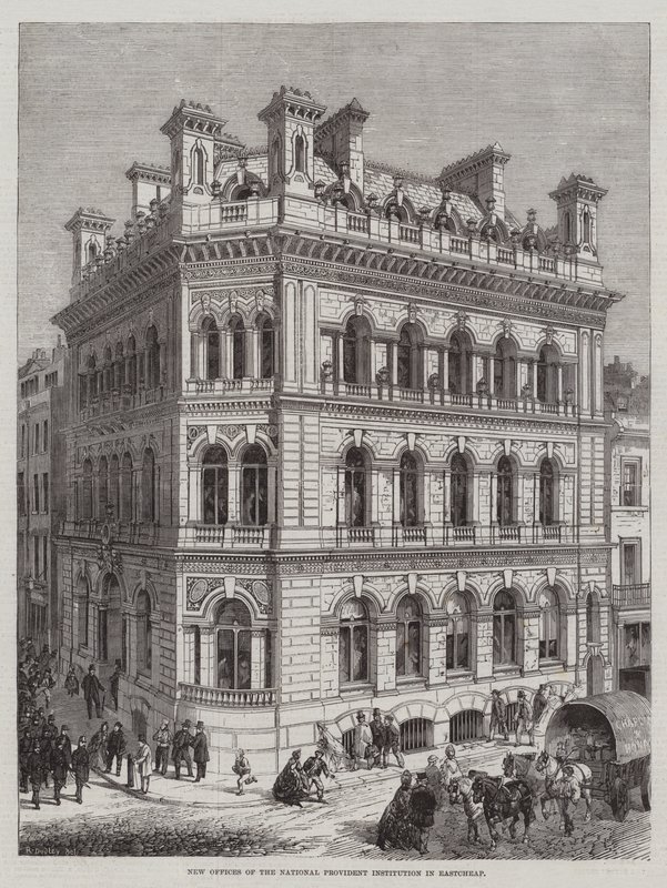 Novos escritórios da instituição nacional de previdência em Eastcheap de R. Dudley