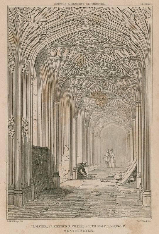 Claustro, Capela de St Stephen, Westminster, olhando para o leste de R. W. Billings