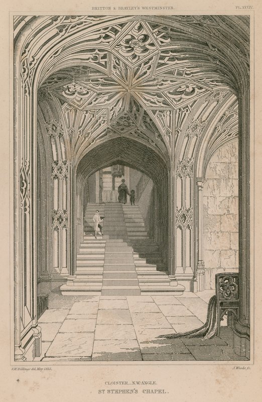 Ângulo noroeste do claustro, capela de Santo Estêvão de R. W. Billings