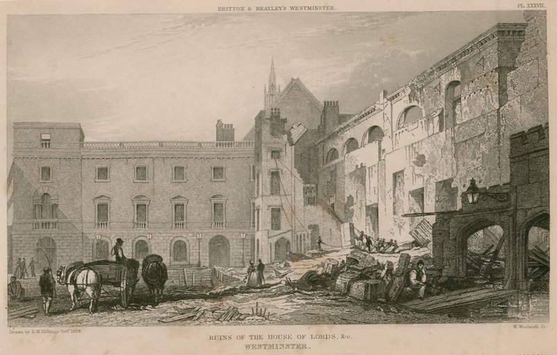 Ruínas da Câmara dos Lordes, Westminster, Londres de R. W. Billings