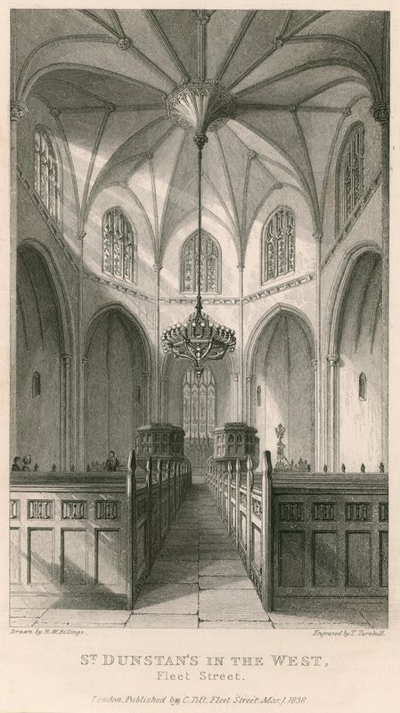 St Dunstan está no oeste; Igreja de St Dunstan, Fleet Street, Londres de R. W. Billings