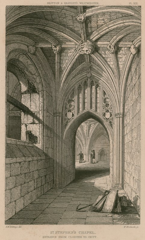 Capela de Santo Estêvão, entrada do claustro para a cripta de R. W. Billings
