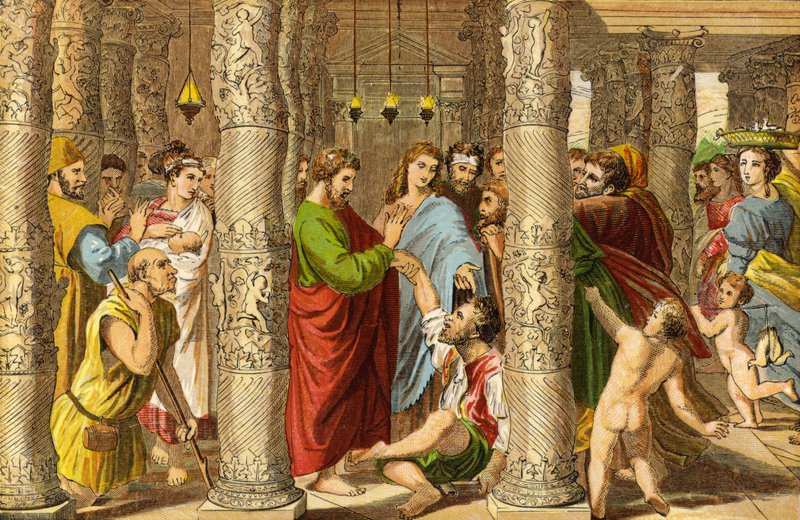 Pedro e João curando o homem impotente (cromolitro) de Raffaello Sanzio Raphael