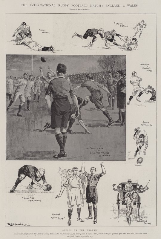 O jogo de futebol internacional de rugby, Inglaterra v País de Gales de Ralph Cleaver
