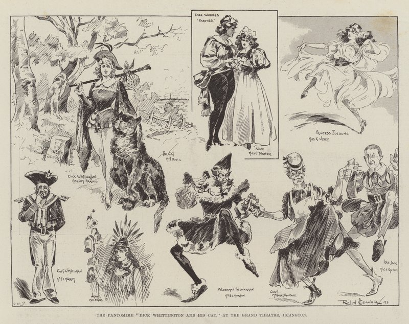 A Pantomima Dick Whittington e seu gato, no Grand Theatre, Islington de Ralph Cleaver