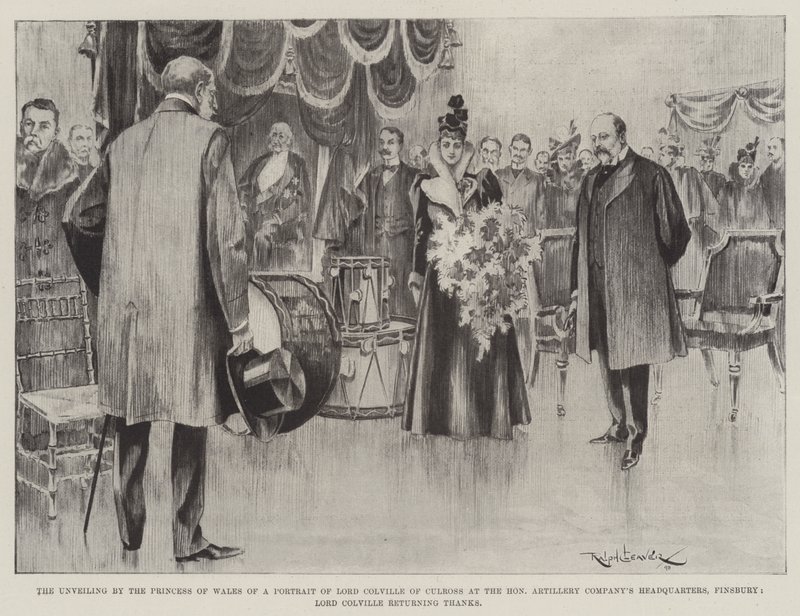A inauguração pela princesa de Gales de um retrato do Senhor Colville de Culross na sede da Honorável Artillery Company, Finsbury, Lord Colville retornando Obrigado de Ralph Cleaver