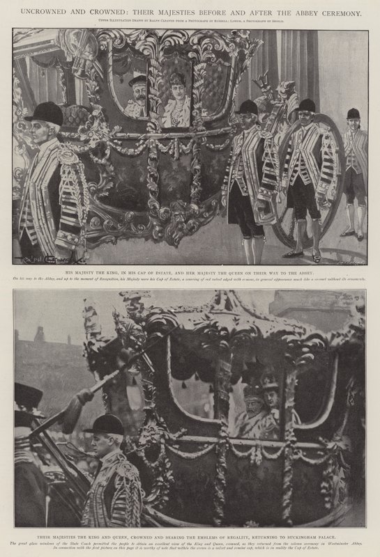 Sem coroa e coroado, Suas Majestades antes e depois da cerimônia da abadia de Ralph Cleaver