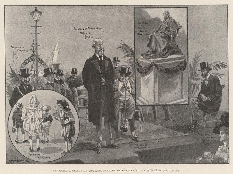 Desvelando uma estátua do falecido Duque de Devonshire em Eastbourne em 17 de agosto de Ralph Cleaver