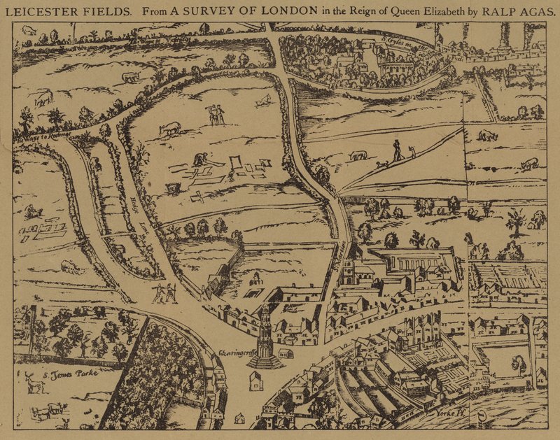 Leicester Fields, de uma pesquisa de Londres no reinado da rainha Elizabeth por Ralph Agas de Ralph Agas