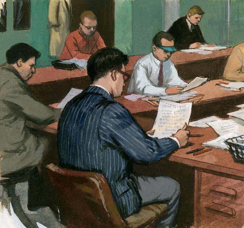 Jornalistas nas suas secretárias nos anos 60 de Ralph Bruce