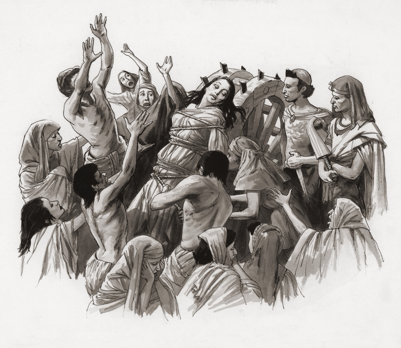 Santa Catarina a ser torturada na Roda (guache sobre papel) de Ralph Bruce