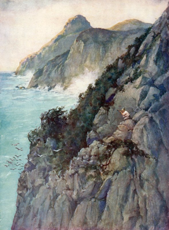 Ilustração para Robinson Crusoe por Daniel Defoe (lito a cores) de Ralph Noel Pocock