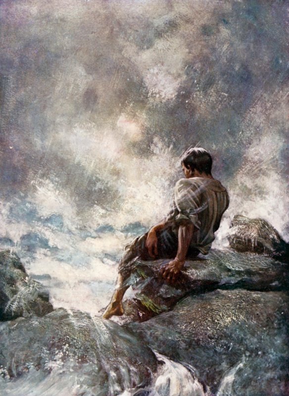 Ilustração para Robinson Crusoe de Daniel Defoe (cor litho) de Ralph Noel Pocock