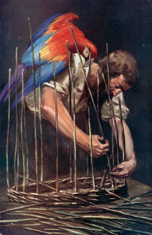 Ilustração para Robinson Crusoe por Daniel Defoe (lito a cores) de Ralph Noel Pocock
