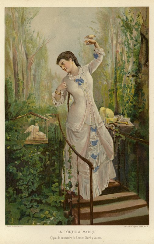 A mãe com as rolinhas (cromolitho) de Ramón Martí Alsina
