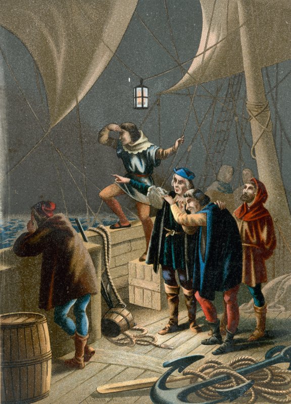Columbus vendo uma luz indicando a proximidade da terra de Ramon Puiggari