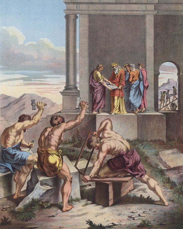 Salomão supervisionando o edifício do Templo de Jerusalém de Raffaello Sanzio Raphael