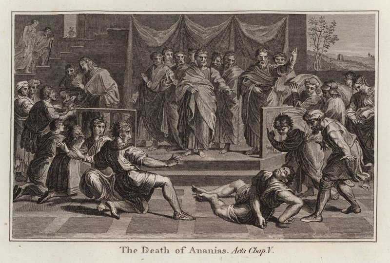 Desenho animado do Raphael: A Morte de Ananias, Atos, Cap V (gravura) de after Raphael