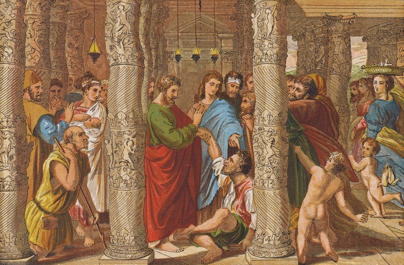 A cura do coxo (litografia a cores) de Raphael (1483 1520) (after)