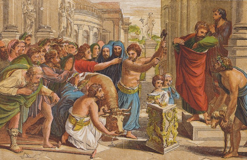 O sacrifício em Listra (litografia a cores) de Raphael (1483 1520) (after)