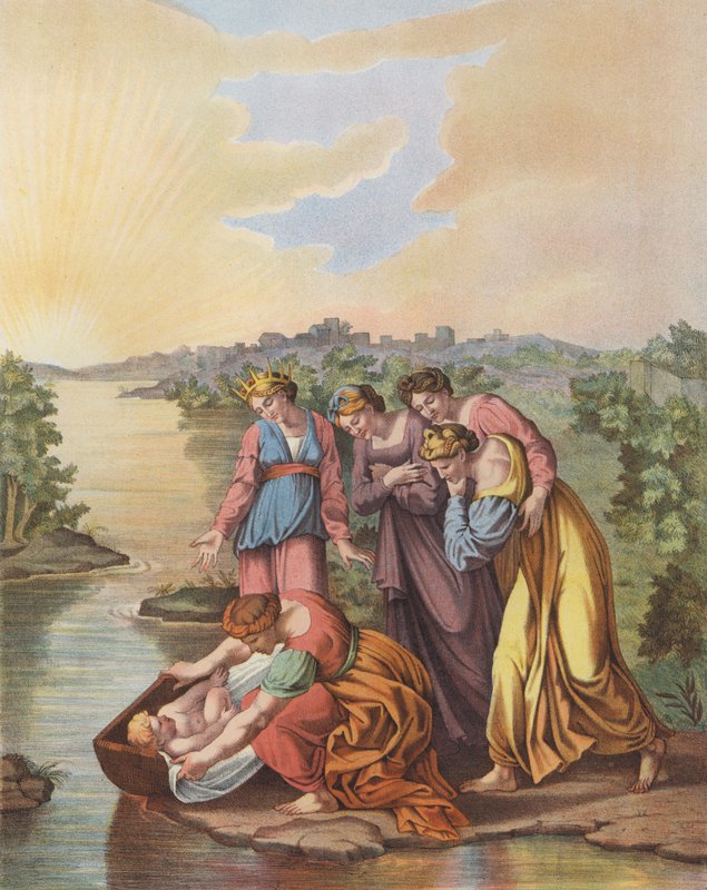 Moisés é resgatado das águas do Nilo (cor litho) de after Raphael