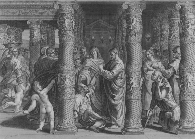 Pedro e João na Porta Formosa, Actos 3, Verso 1-12 (gravura) de after Raphael