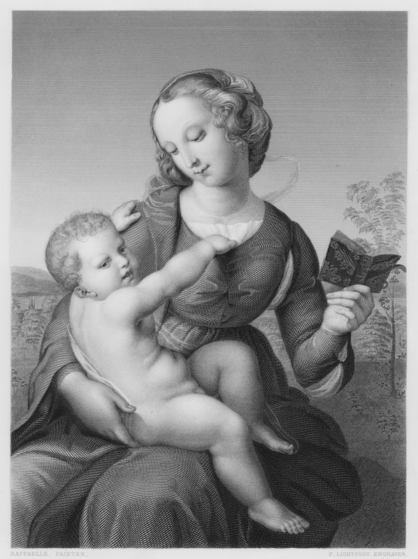 A Madonna e a Criança, da foto no Museu de Berlim (gravura) de after Raphael