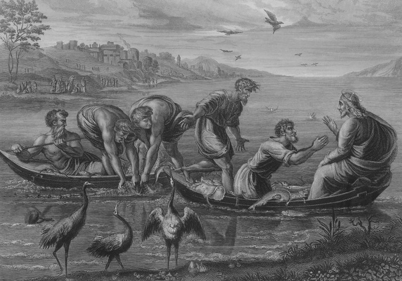 O Milagroso Calado de Peixes (gravura) de after Raphael