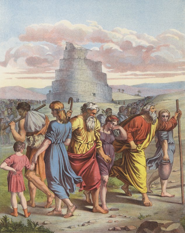 A Torre de Babel (cor litho) de after Raphael