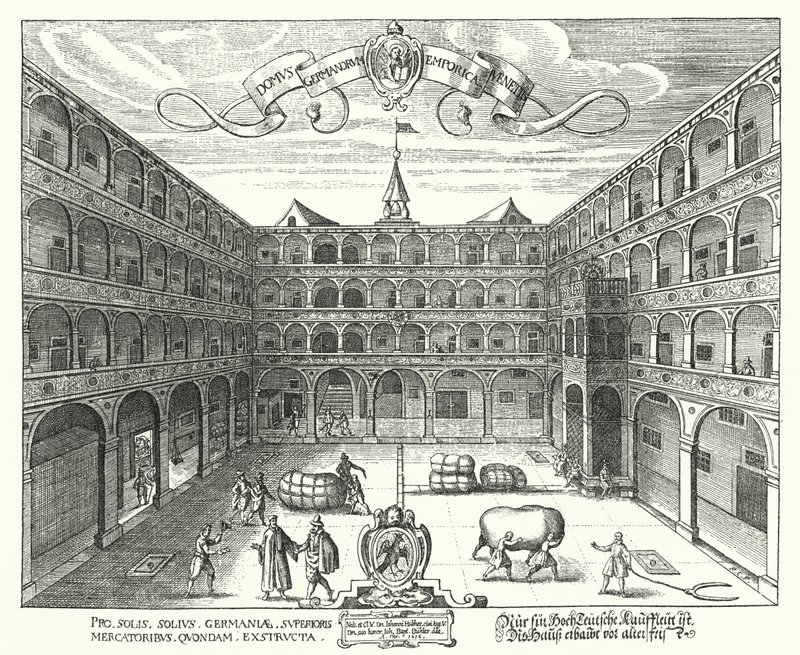 O Fondaco dei Tedeschi, sede dos comerciantes alemães em Veneza de Raphael Custos