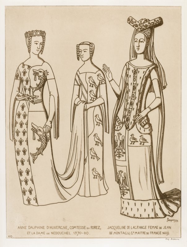 Anne Dauphine, condessa de Forez e a dama de Nedouchel, 1370-80. Jacqueline de Lagrange, esposa de Jean de Montagu, mestre da França, 1409. de Raphael Jacquemin