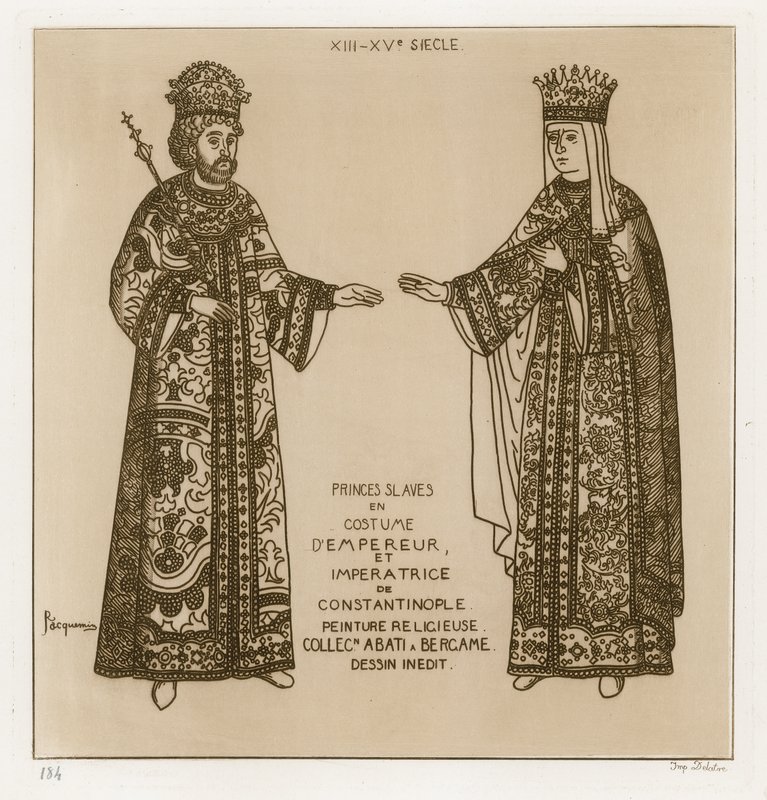 Príncipes eslavos disfarçados de Imperador e Imperatriz do Costantineiro (gravura) de Raphael Jacquemin
