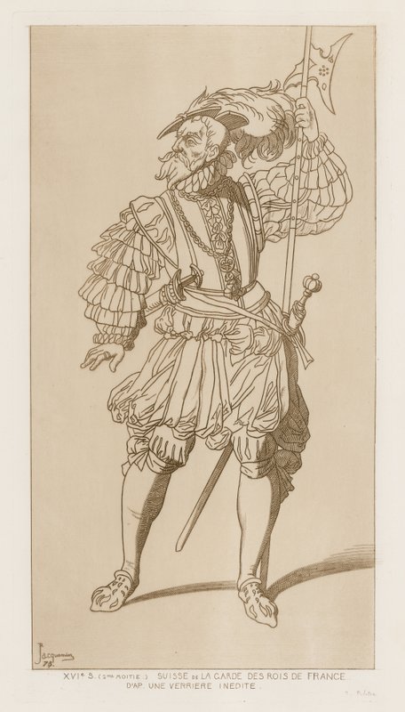 Soldado suíço em garde des rois de France. Segunda metade do século XVI. Depois de um verriere inédito. de Raphael Jacquemin