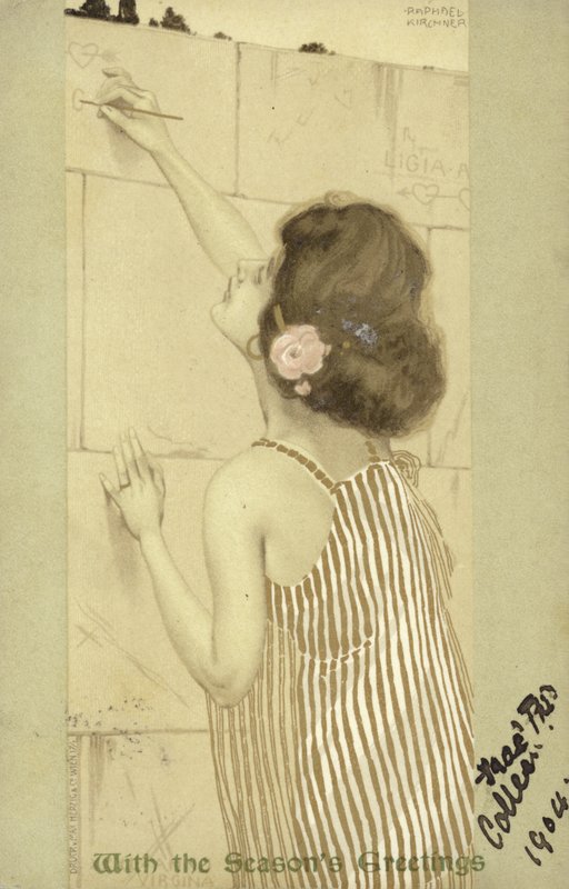 Menina, escrita, parede de Raphael Kirchner