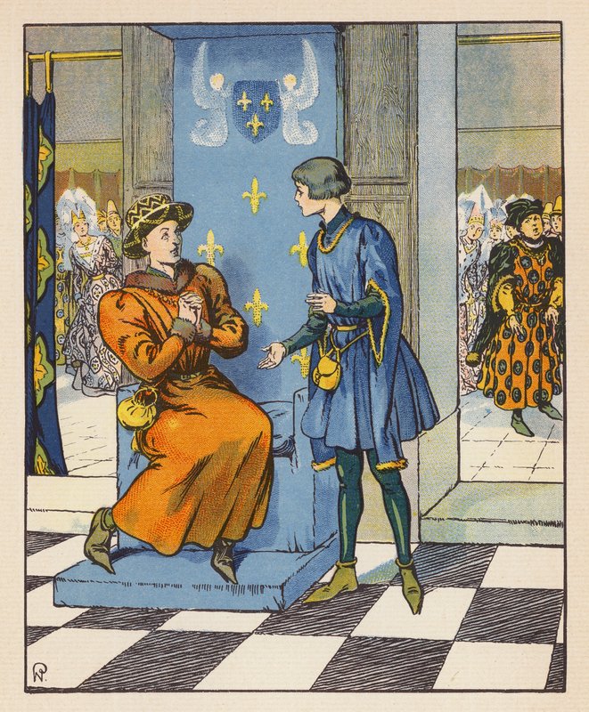 Conversa secreta de Joana com Carlos VII (litografia a cores) de Raymond de la Neziere