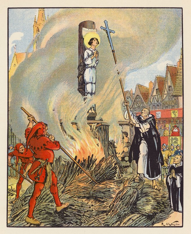 Supplice De Jeanne A Rouen (litografia a cores) de Raymond de la Neziere