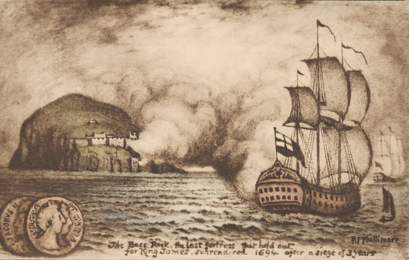Bass Rock, Escócia, última fortaleza para resistir em apoio ao rei James II deposto após a Revolução Gloriosa de 1688 de Reginald Phillimore