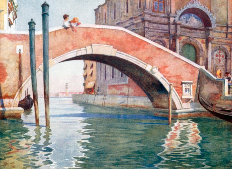 Uma ponte veneziana (litografia a cores) de Reginald Barratt