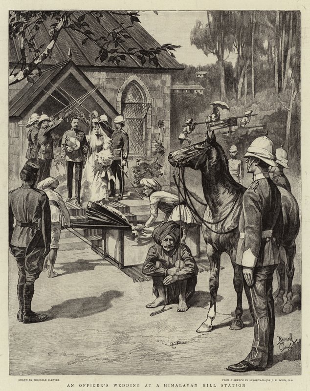 Casamento de um oficial numa estação de montanha dos Himalaias (litografia) de Reginald Thomas Cleaver